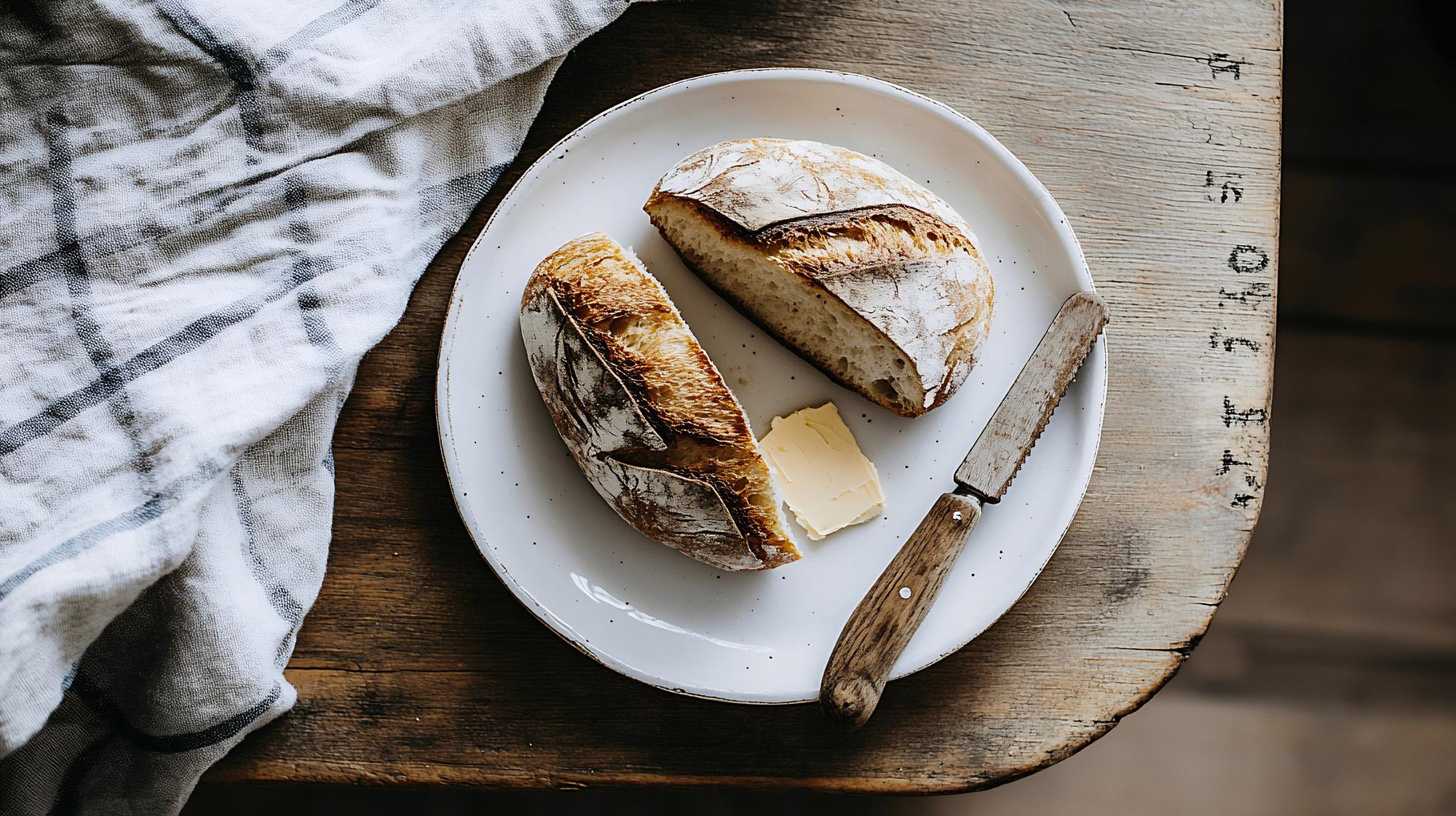 Close-up of artisan bread and butter